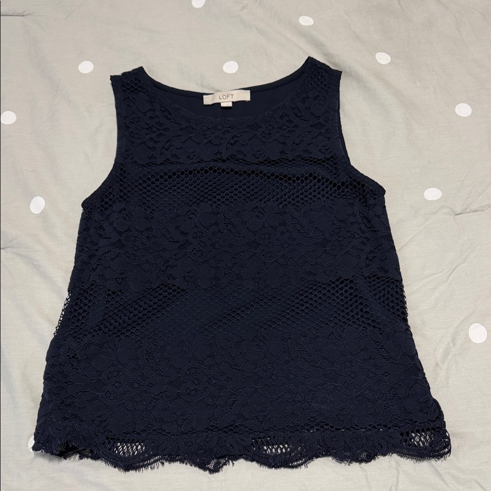 LOFT Women's Dark Blue Lace Tank Top